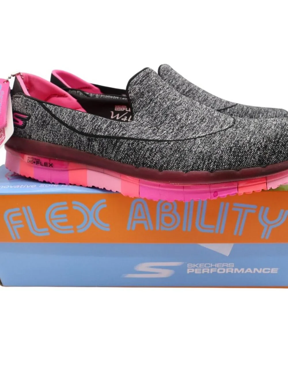Skechers Go Flex Walk Womens 9.5 Black Pink Jersey Slip On Walking Shoes